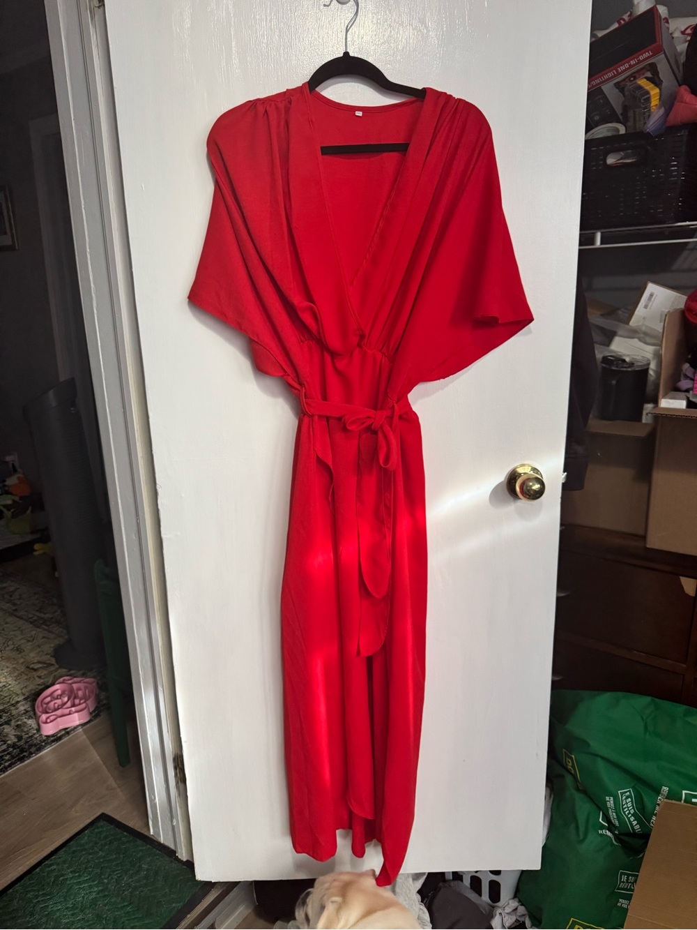 Red V-Neck Flutter Sleeve Maxi Dress